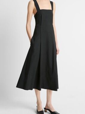 Vince Black Square-Neck Midi Dress with Wide Straps- NWT